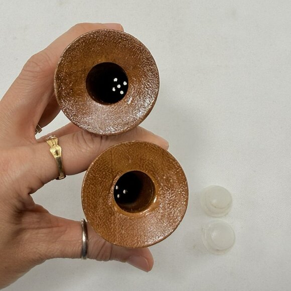 Natural Wood Wooden Salt Pepper Shaker Set Eco Nature Country Carved Retro Brown - Picture 8 of 8